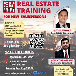 Rebap Makati is conducting another Real Estate Training for New Salespersons scheduled on March…